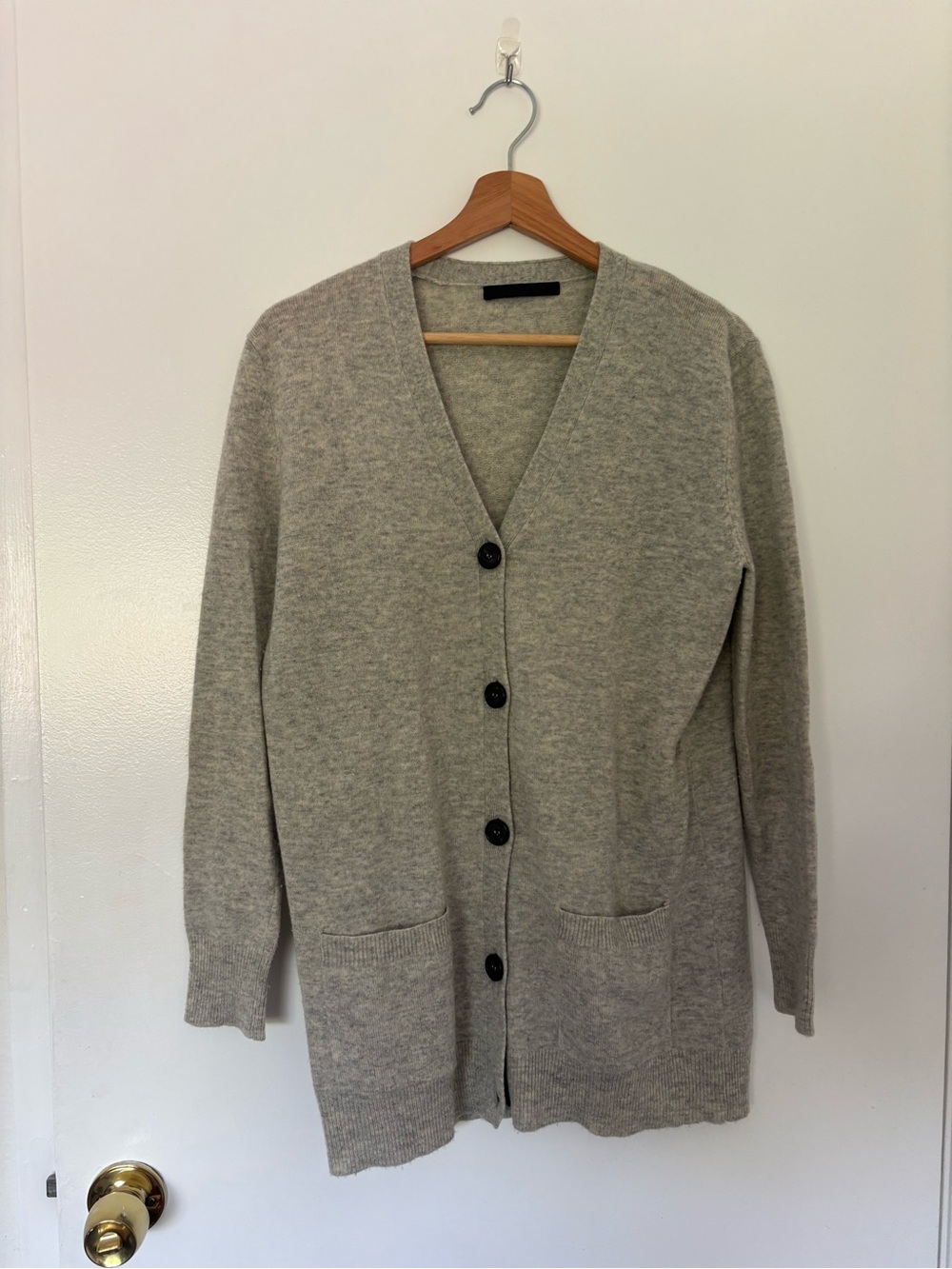 Jenni Kayne Long V-Neck Button Cardigan in Heather Gray
